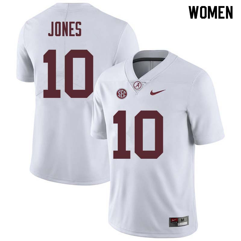 Women #10 Mac Jones Alabama Crimson Tide College Football Jerseys Sale-White
